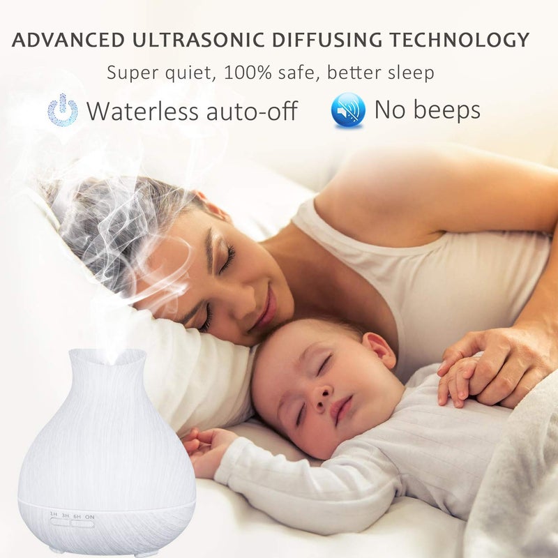BZseed Aromatherapy Essential Oil Diffuser 550ml 12 Hours White Wood Grain Aroma Diffuser with Timer for Large Room, Home, Baby Bedroom, Waterless Auto Shut-Off, 7 Colors Lights Changing - Image 4